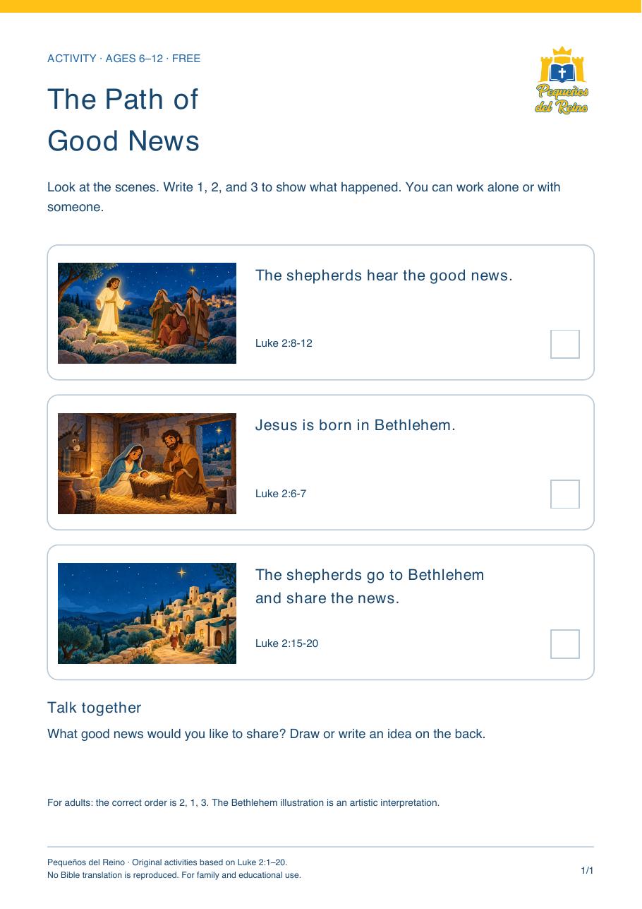 Preview of the activity to order the story of Bethlehem.