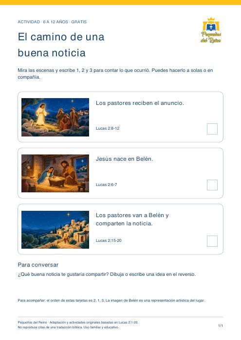 Vista previa de la actividad para ordenar la historia de Belén.