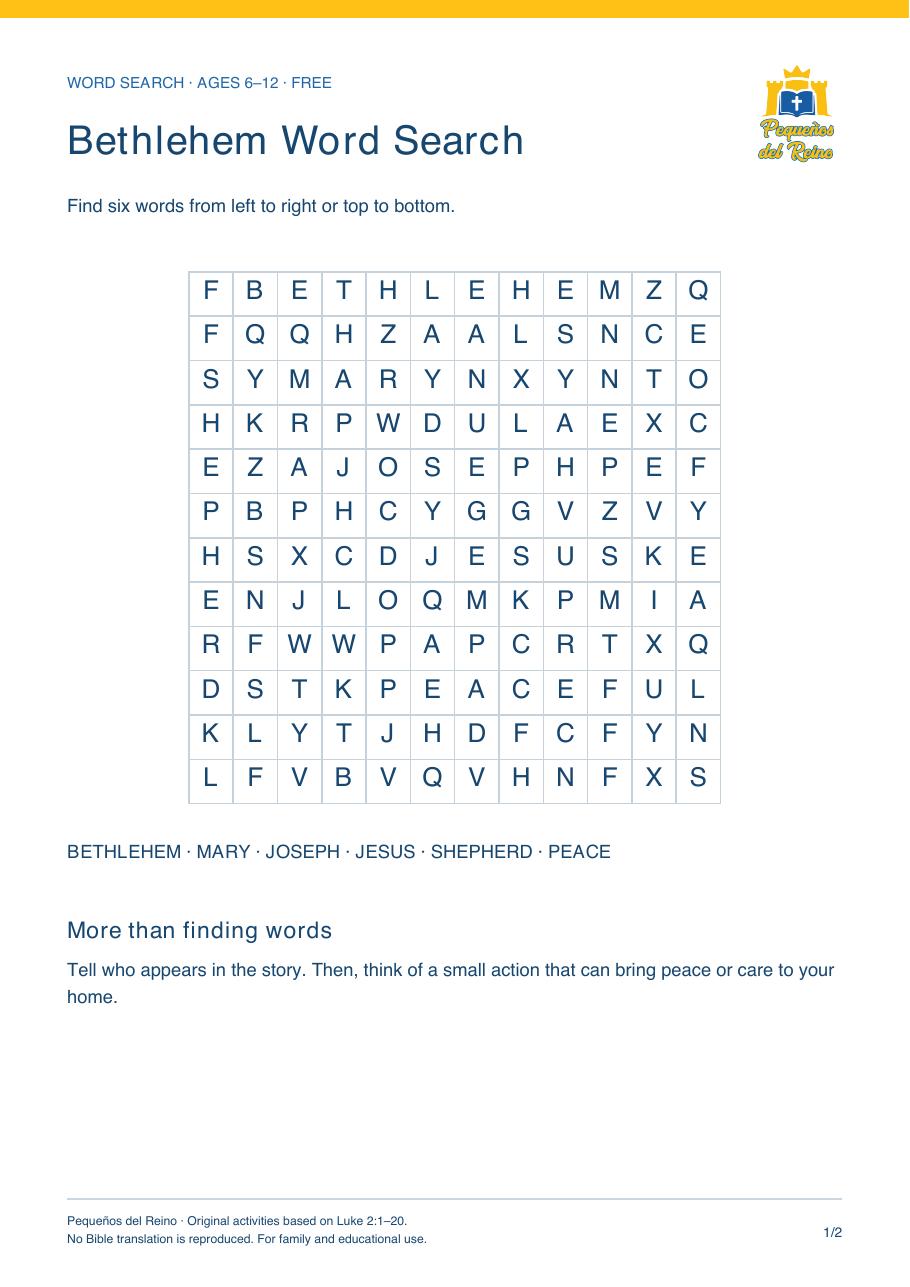 Preview of the Bethlehem word search.